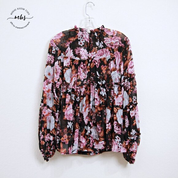 NWT O.P.T. by Anthropologie Floral Ruffle Tiered Blouse Cami Multicolors Women S - Picture 4 of 10